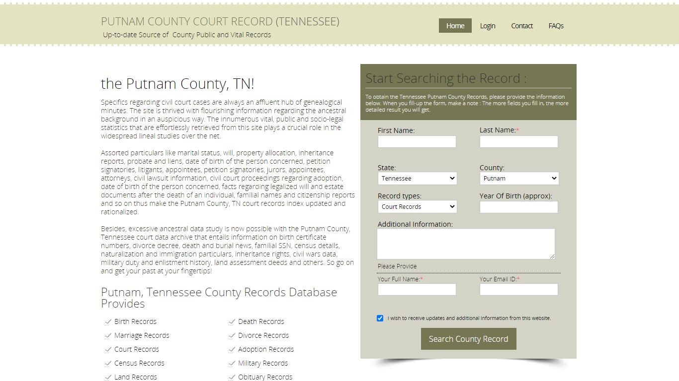Putnam County, Tennessee Public Court Records Index