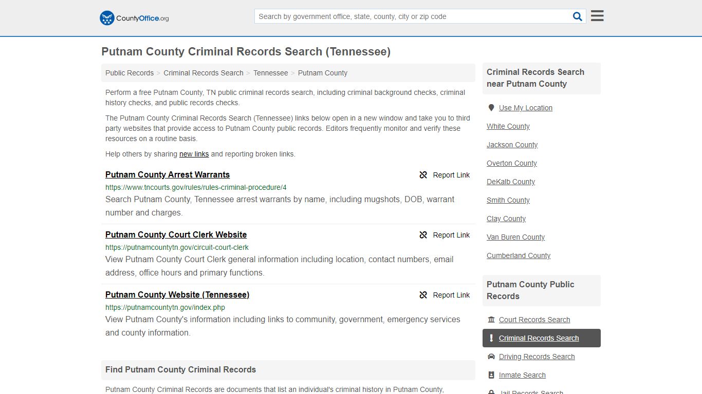 Criminal Records Search - Putnam County, TN (Arrests ...
